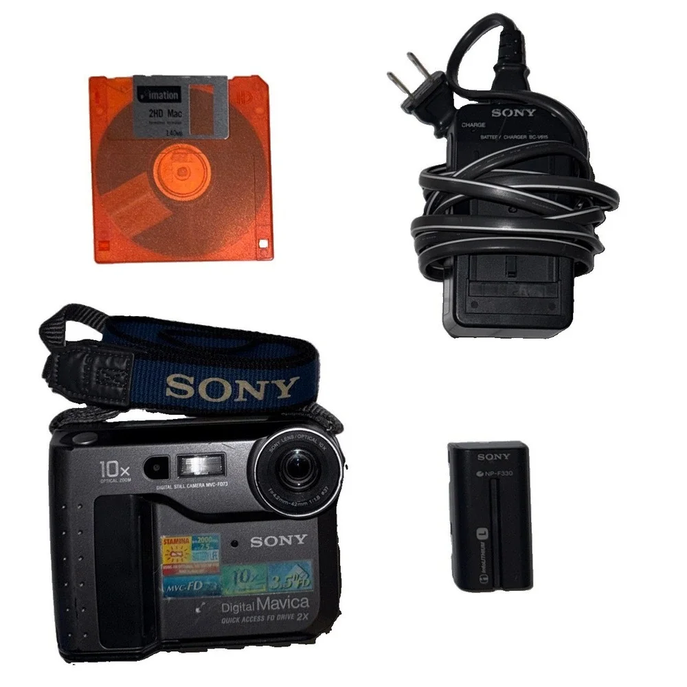 Sony MVC-FD73 Mavica Digital Camera Tested w/ NP-F330 Battery Disk Strap TESTED
